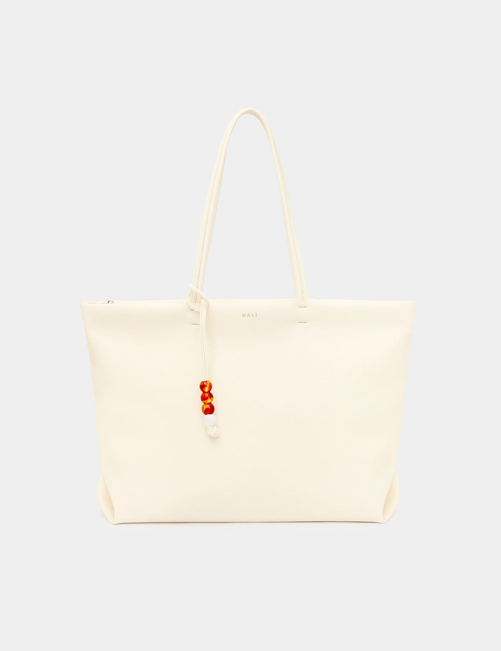 Borsa Nalì A Spalla Toronto Big Bianca beige con perline rosse