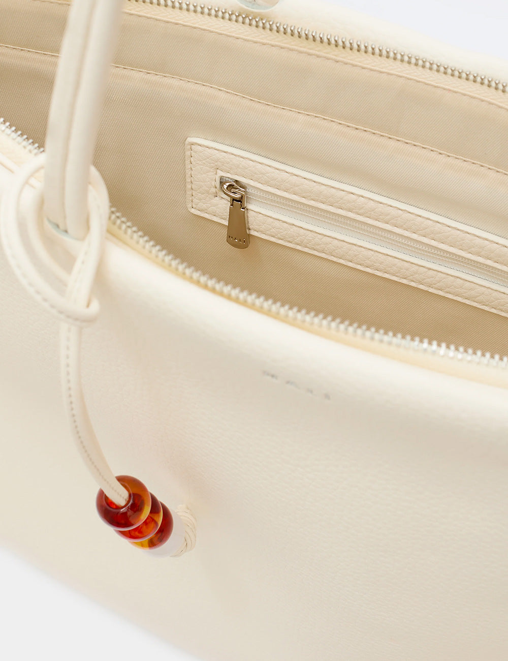 Borsa Nalì A Spalla Toronto Big Bianca panna con manici corda bianca e perline ambra