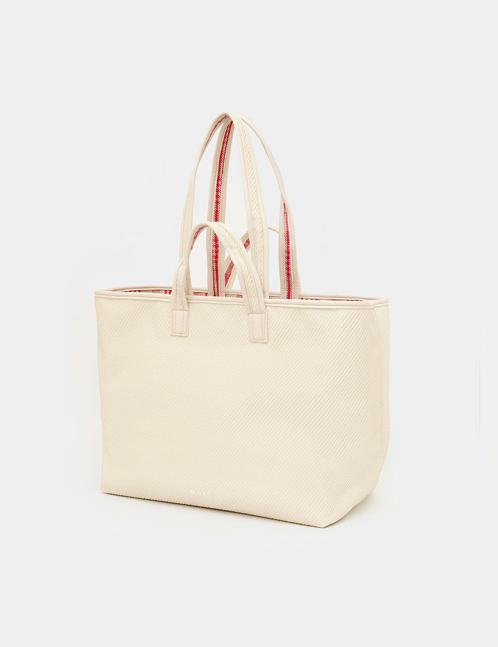 Borsa Nalì A Spalla Kasia Double Rossa in canvas avorio con manici rossi a righe