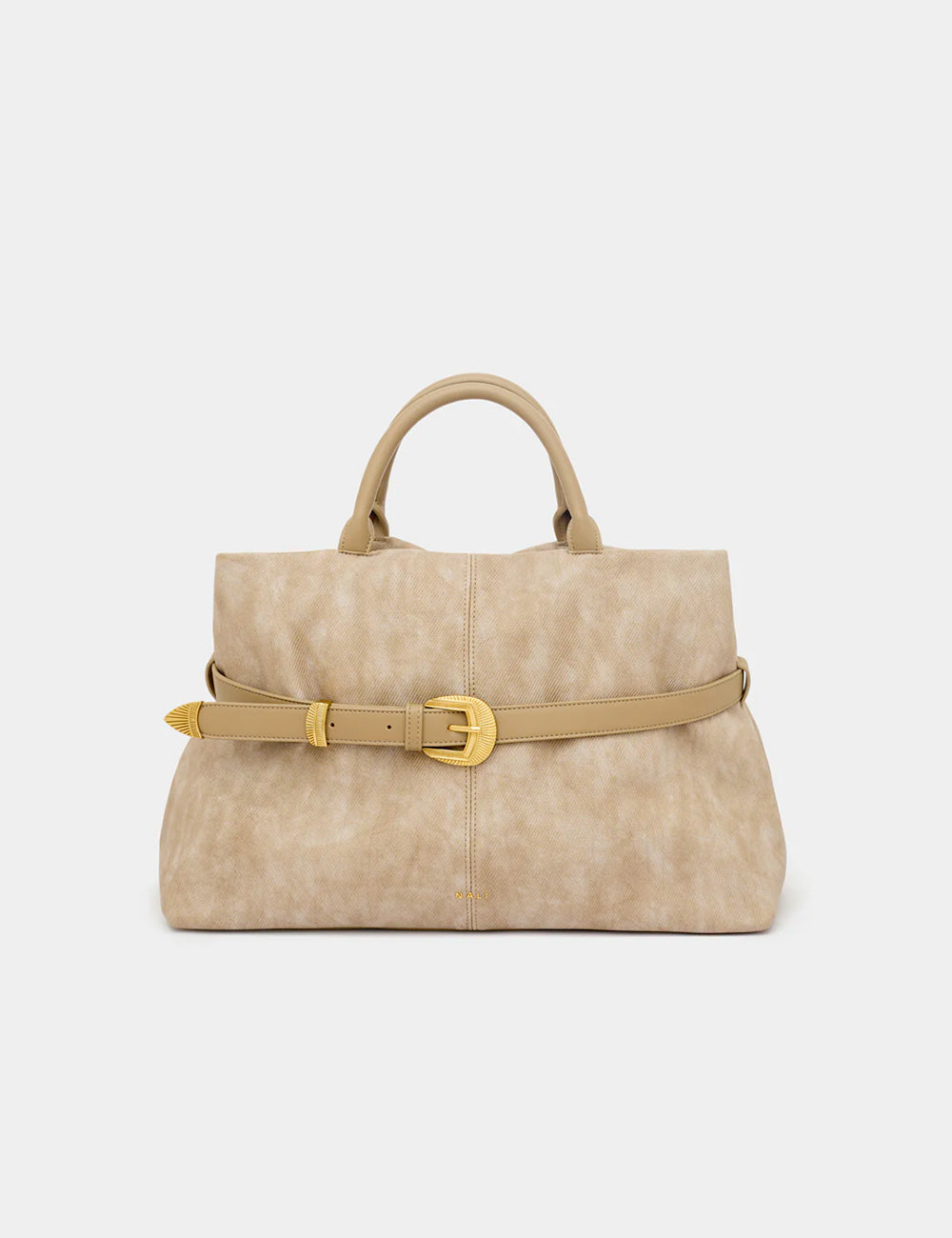 Borsa Nalì A Mano Melissa Marrone in suede beige con cintura e fibbia oro