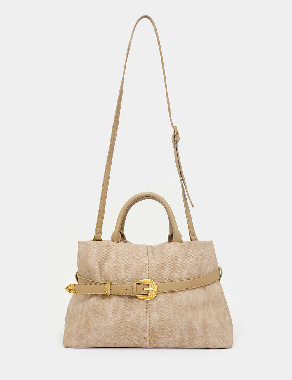 Borsa Nali a Mano Melissa Marrone in suede beige con fibbia e tracolla coordinata