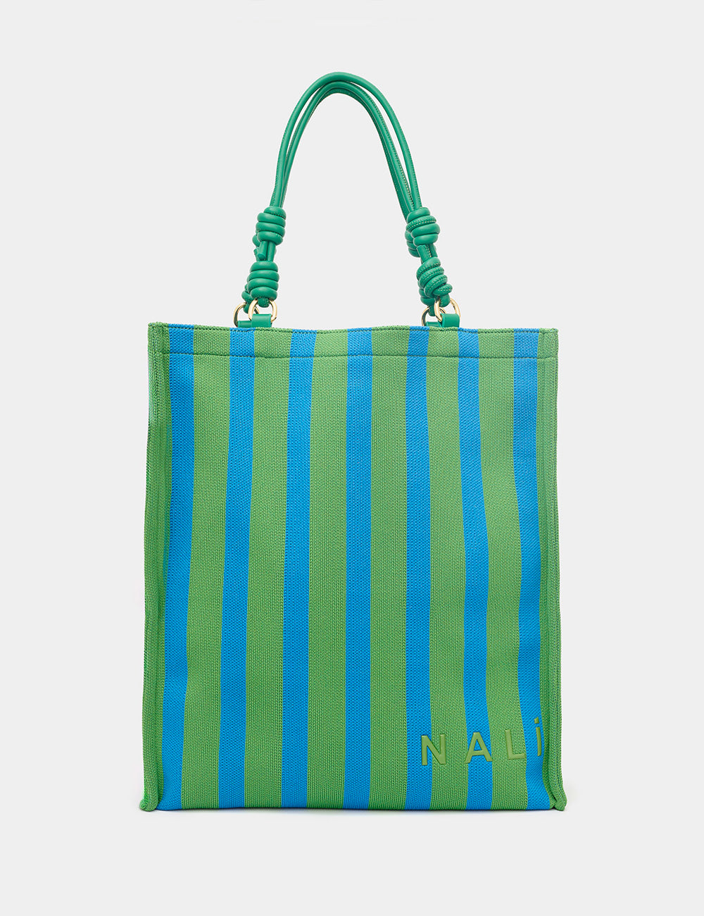 Borsa tote Nalì A Mano Antibes Verde e Blu, verde-blu righe verticali