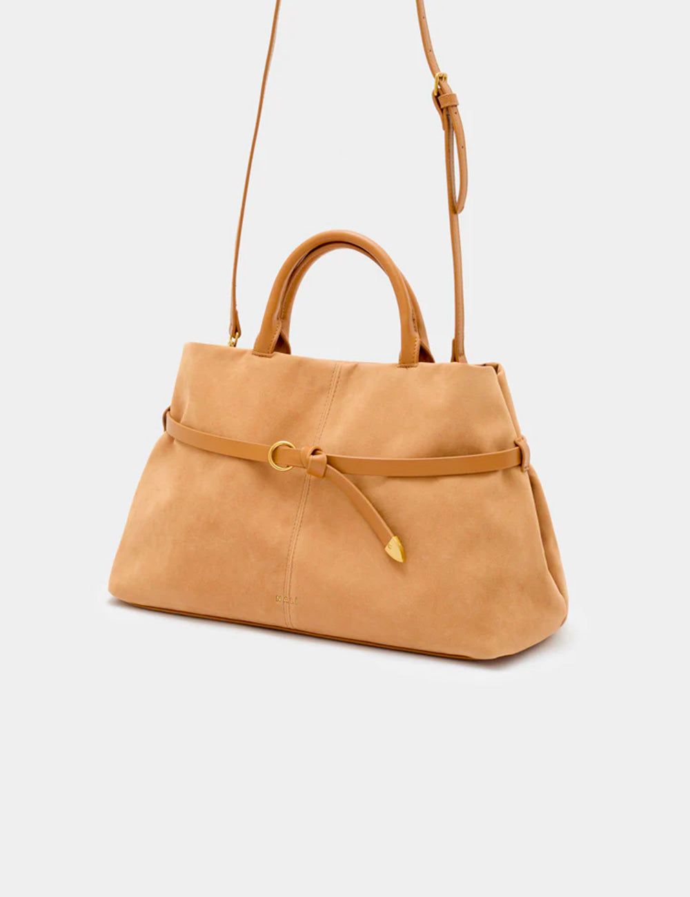 Borsa Nocciola Melissa New Nalì A Mano in suede color nocciola con cintura abbinata e hardware oro