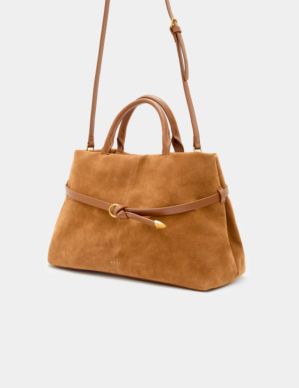 Borsa in suede tan Nalì A Mano Melissa New Biscotto con cintura e hardware oro