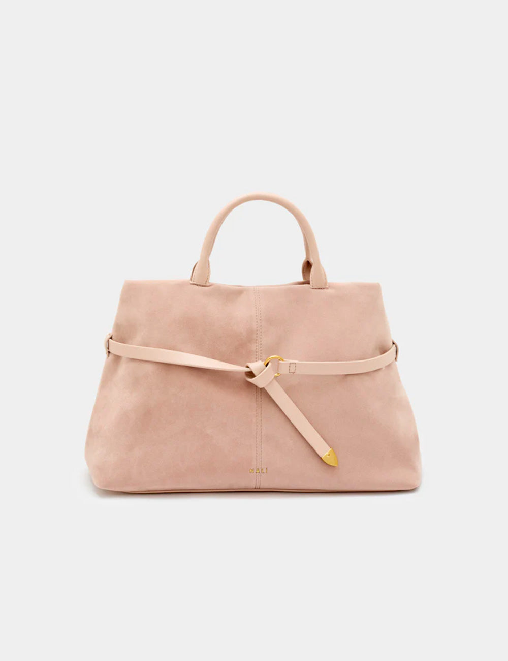 Borsa tote in suede rosa cipria Nalì A Mano Melissa con cintura a fiocco e hardware dorato
