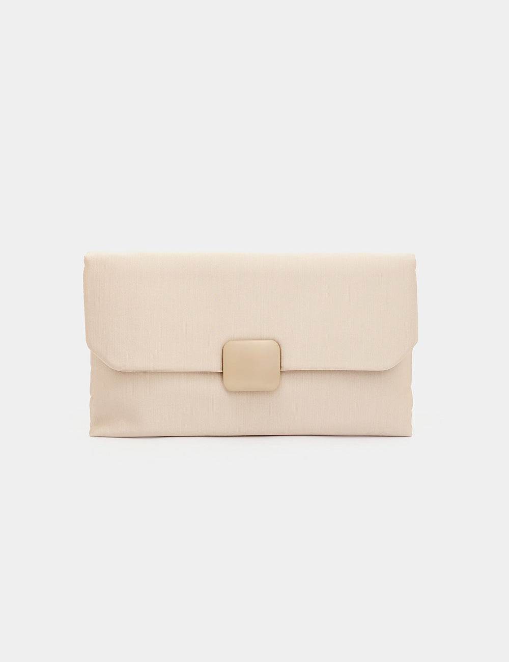 Pochette Nalì Valencia Crema, clutch beige in pelle con patta rettangolare e fibbia quadrata