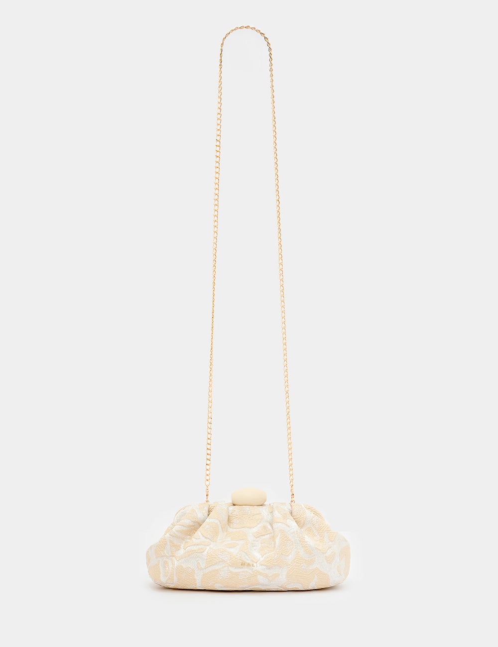 Pochette Nalì Isabella Crema, texture avorio, catena oro e chiusura rettangolare