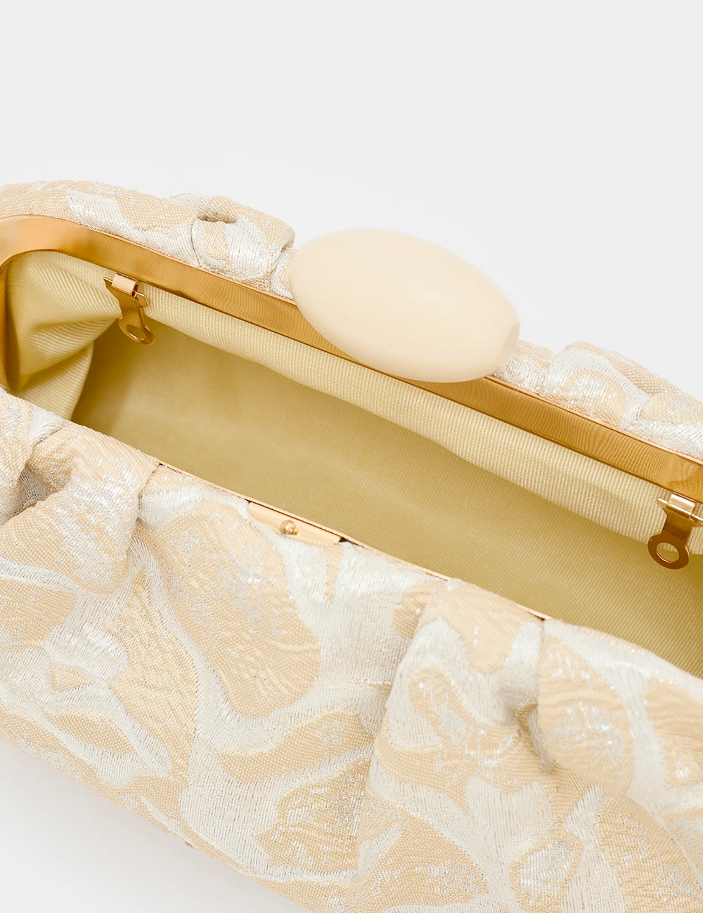 Pochette Nalì Isabella Crema, crema con floreale e cornice oro