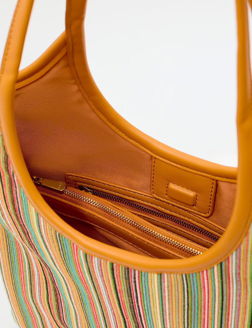 Borsa Nalì A Spalla Atene Gialla con righe multicolor e pelle beige