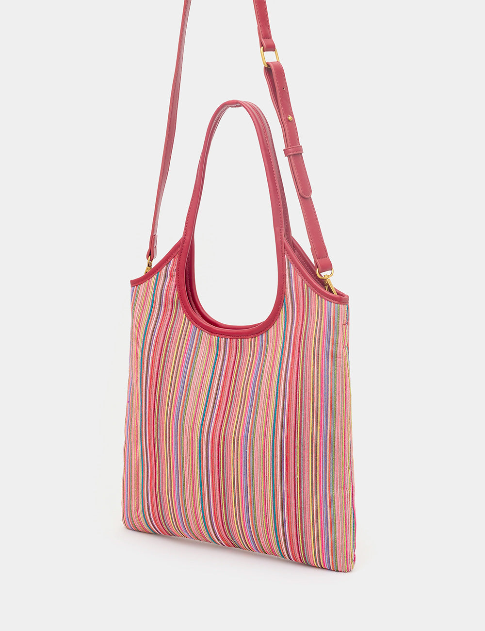 Borsa Nalì A Spalla Atene Bordeaux rosa vibrante a righe con tracolla