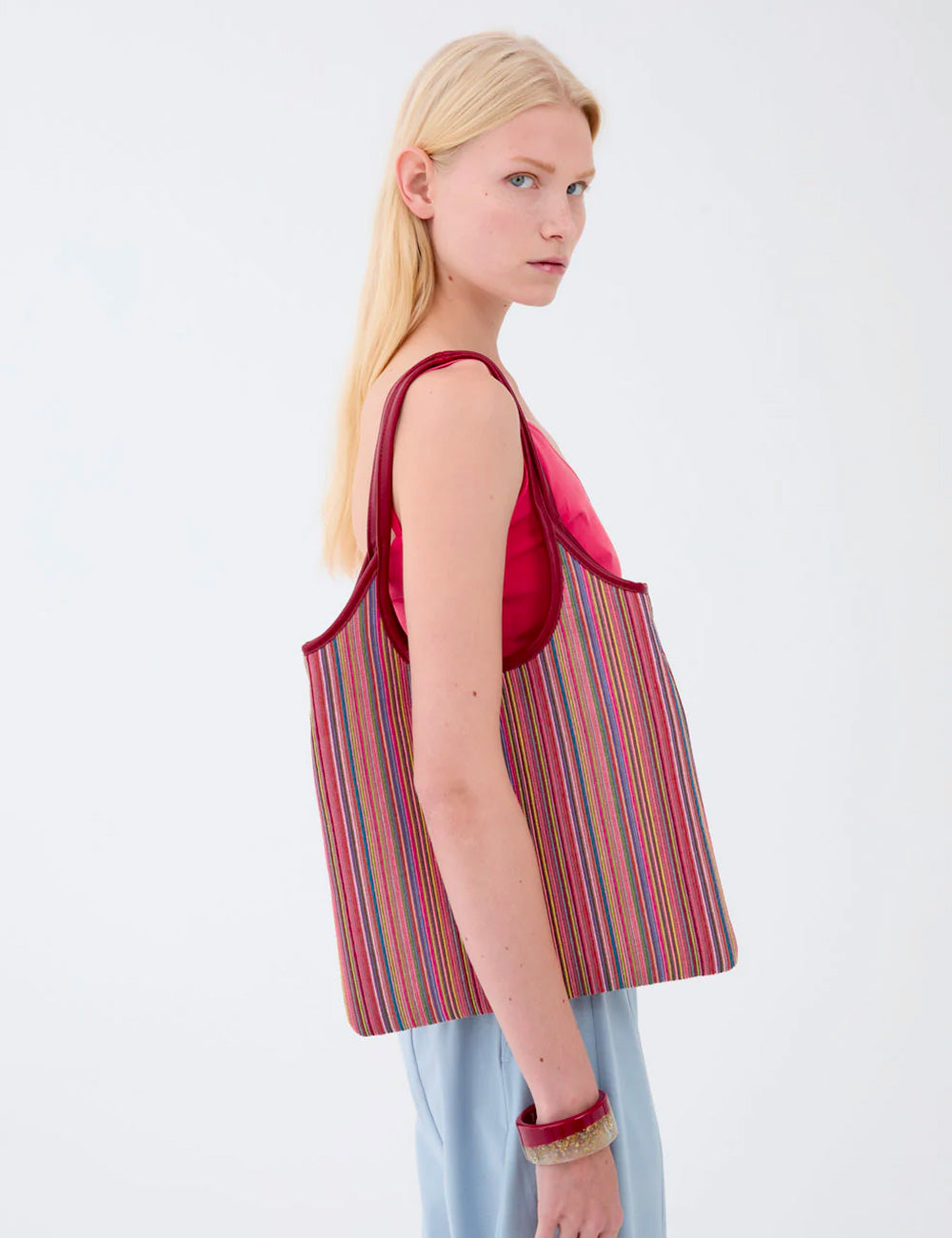 Borsa Nalì A Spalla Atene Bordeaux con righe colorate e bordo rosso