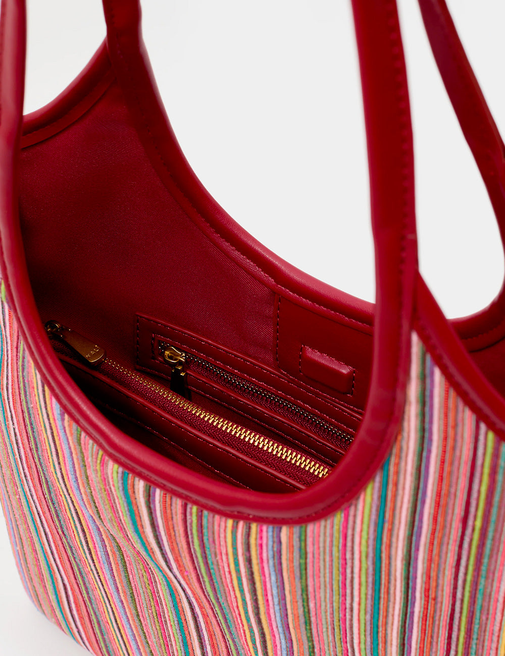 Borsa Nalì A Spalla Atene Bordeaux rossa a righe con pelle lucida e zip dorate
