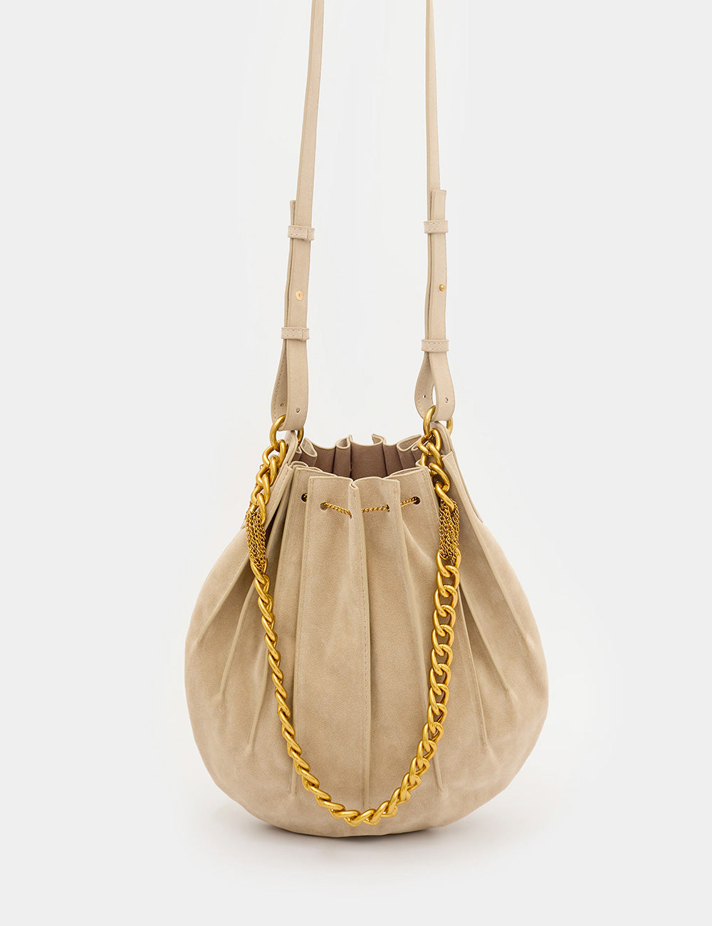 Borsa Nalì A Spalla Evissa Beige in suede con catena dorata