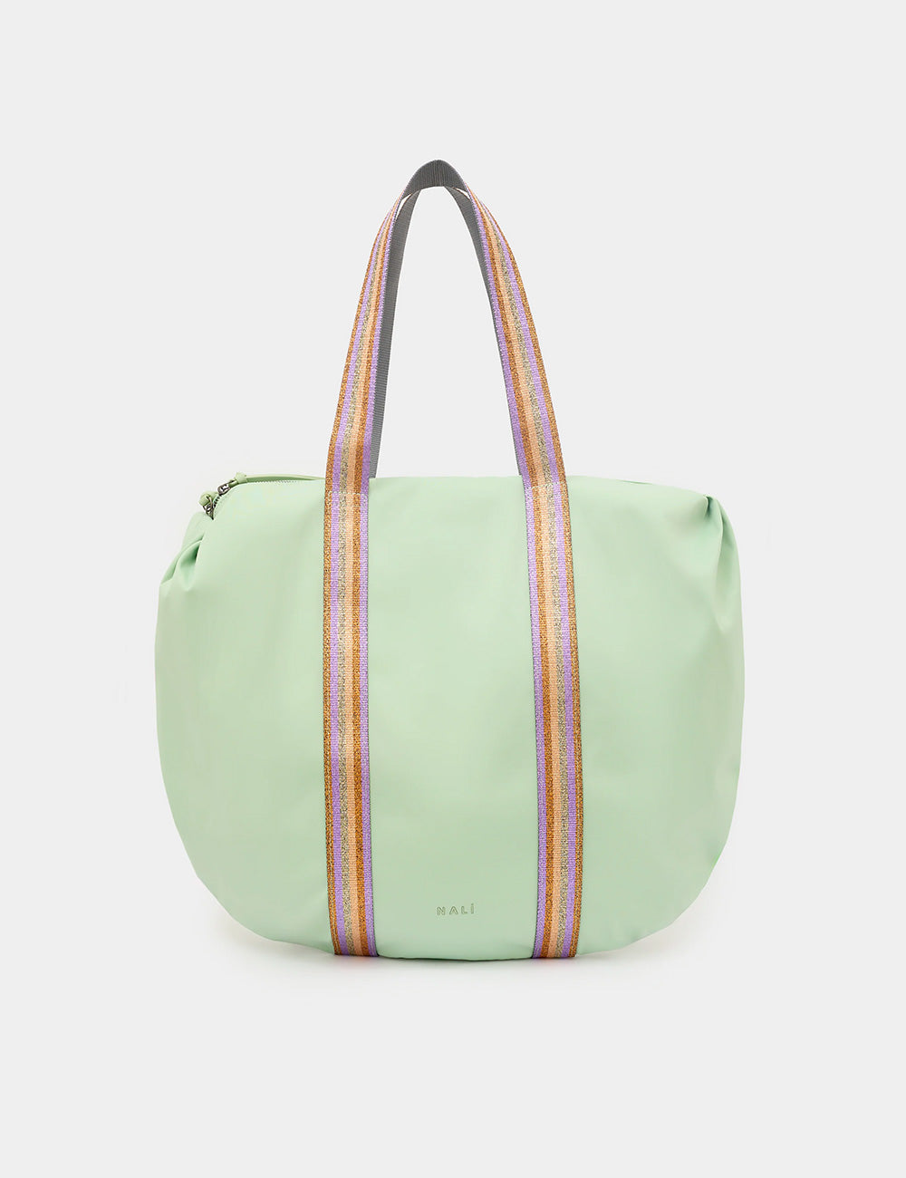 Borsa da viaggio Nalì Nina Verde menta con manici iridescenti a righe