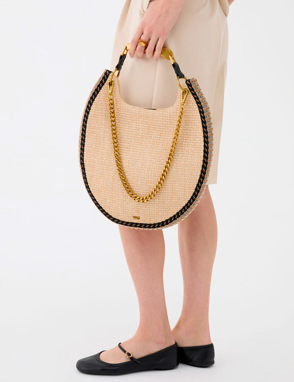 Borsa Nalì A Mano Mallorca Beige intrecciata con catena oro