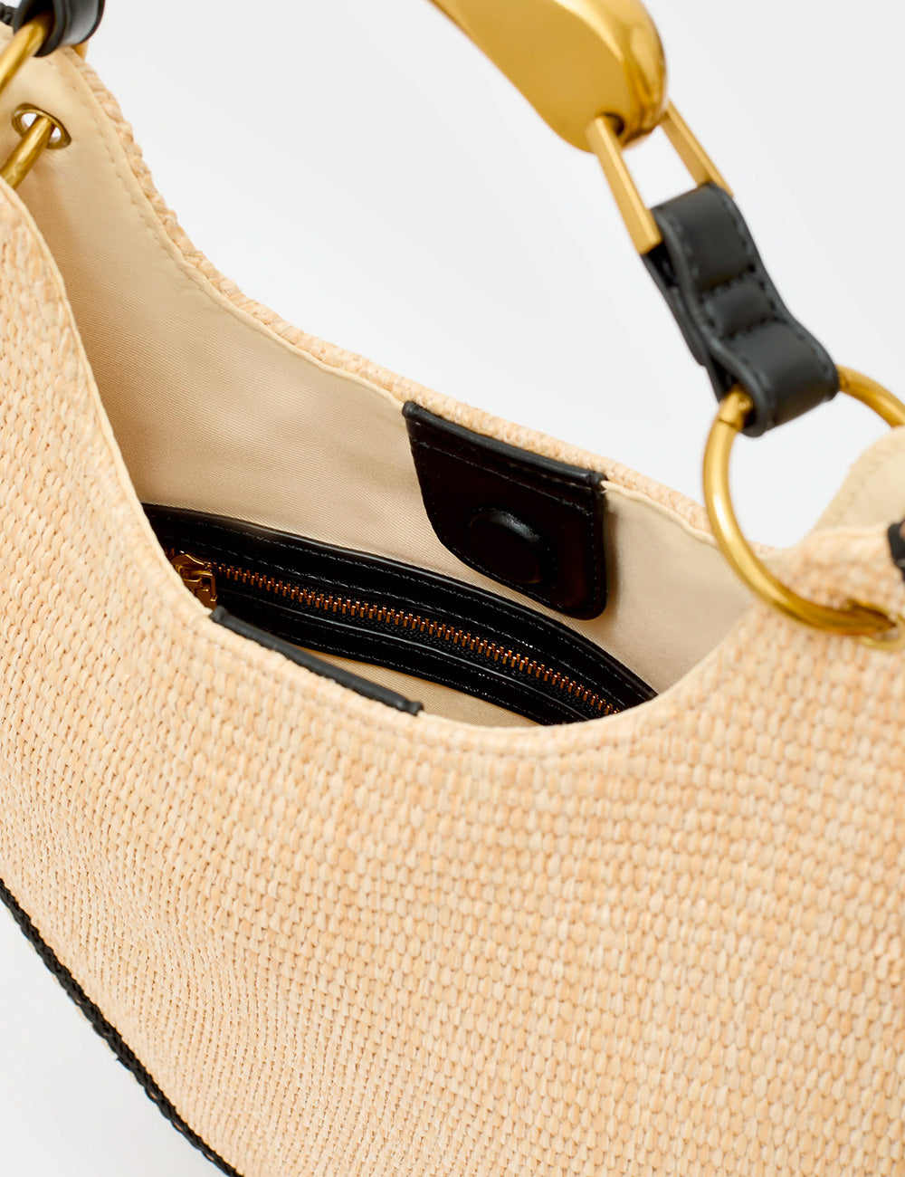 Borsa Nalì A Mano Mallorca Beige intrecciata paglia con pelle nera e oro