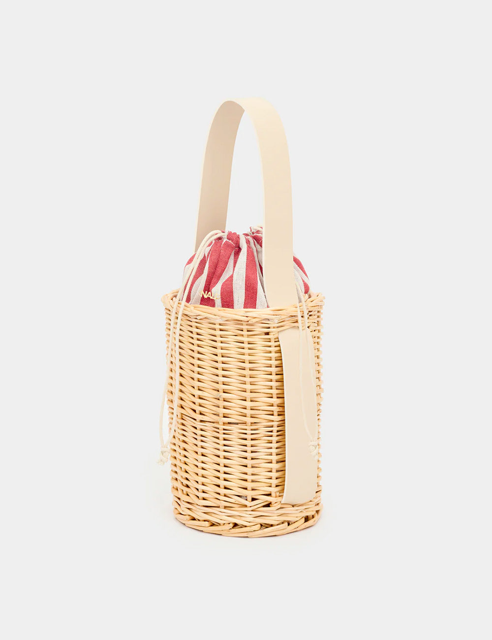 Borsa secchiello Nalì Amalfi Beige in vimini avana con fodera a righe