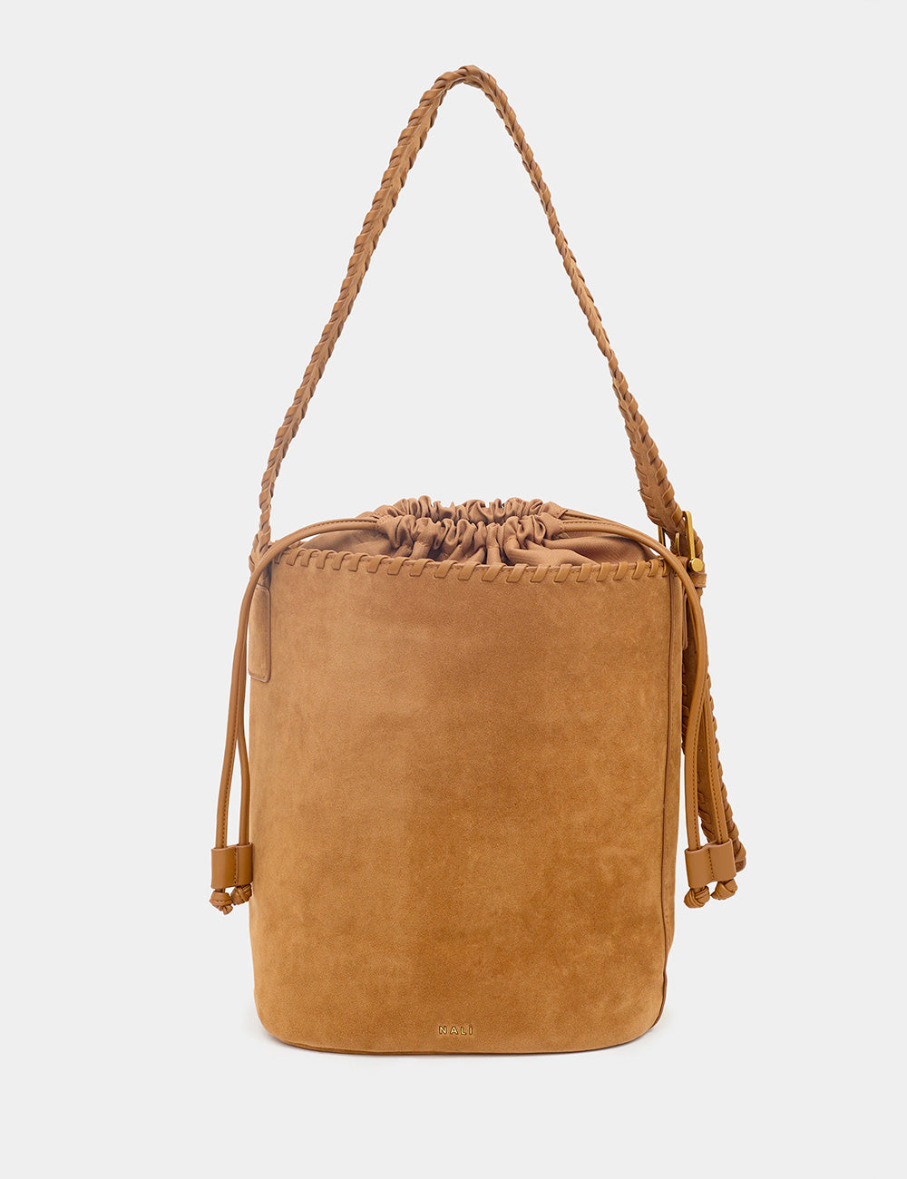 Borsa secchiello Nalì Melanie Marrone in suede tan con manico intrecciato