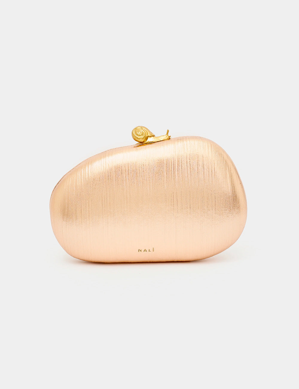 Clutch Nalì Zahra Rosa in oro rosa con finitura spazzolata e chiusura lumaca dorata
