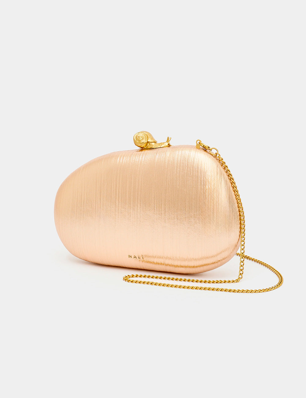 Clutch Nalì Zahra Rosa in oro rosa con chiusura lumaca dorata testurizzata