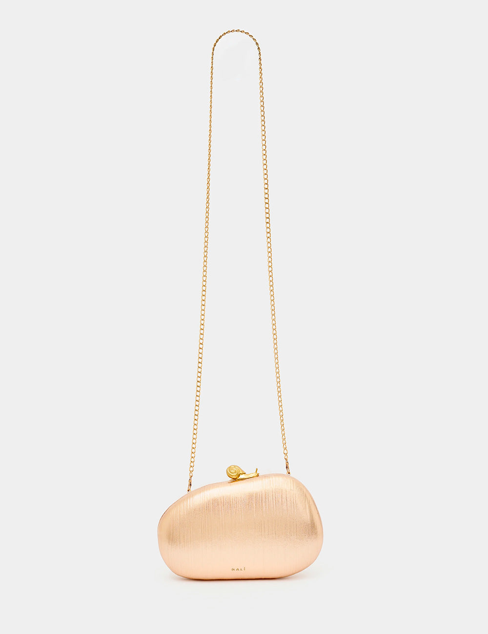 Clutch Nalì Zahra Rosa oro rosa con catena elegante e finitura spazzolata