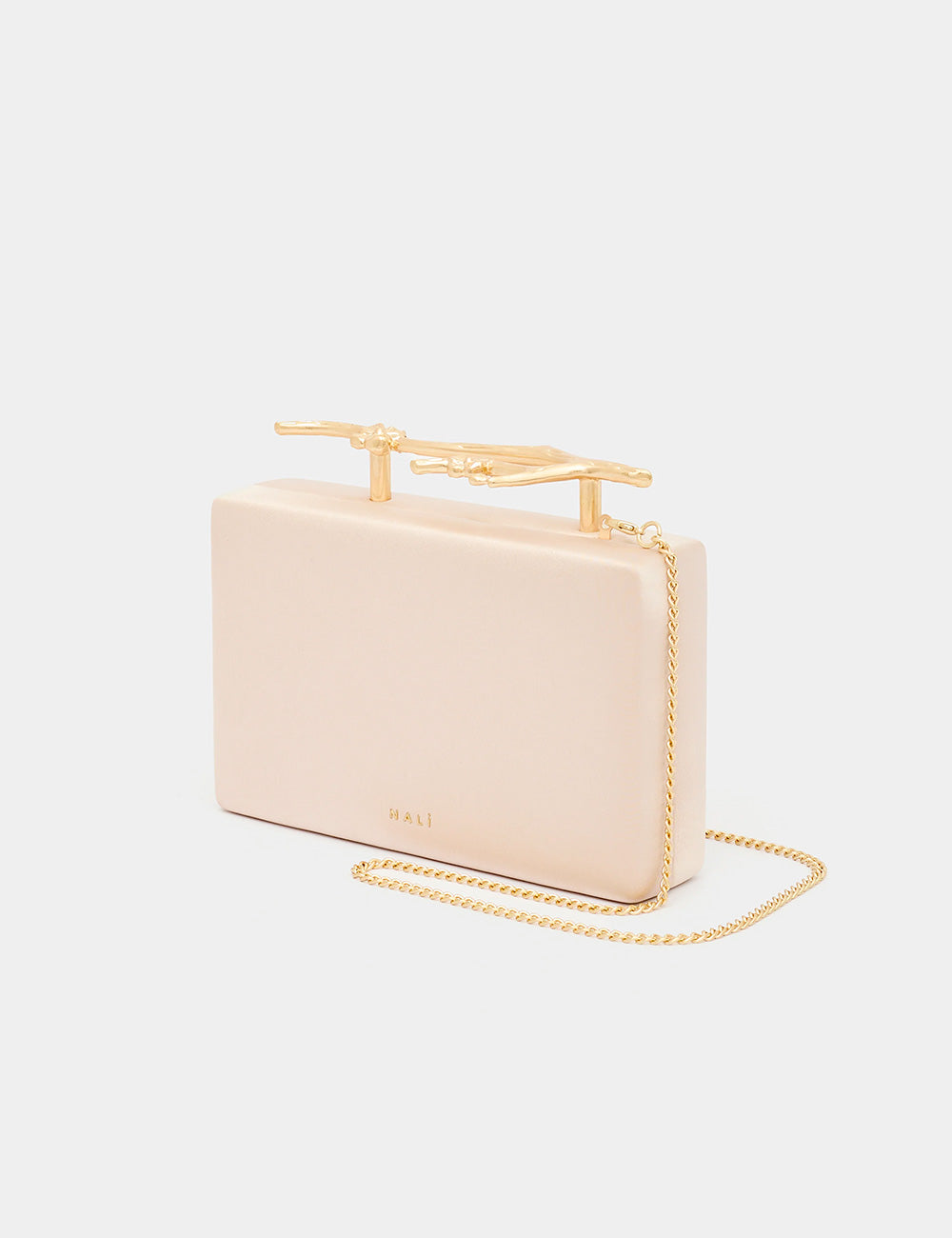 Clutch Nalì Nora Crema rosa cipria rettangolare con manici e catena oro