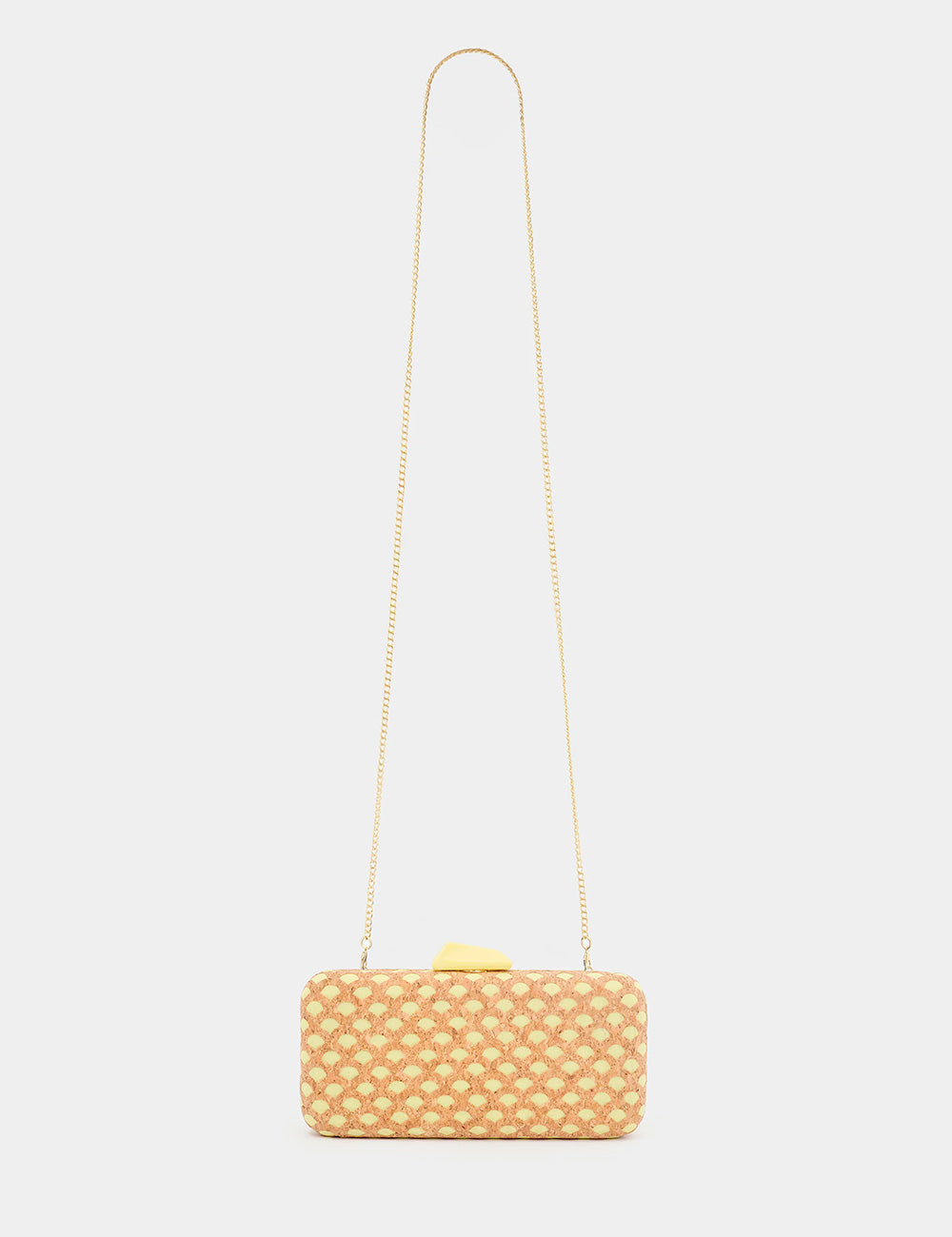 Clutch Nalì Nadia Gialla beige intrecciata con catena oro e fiocco giallo