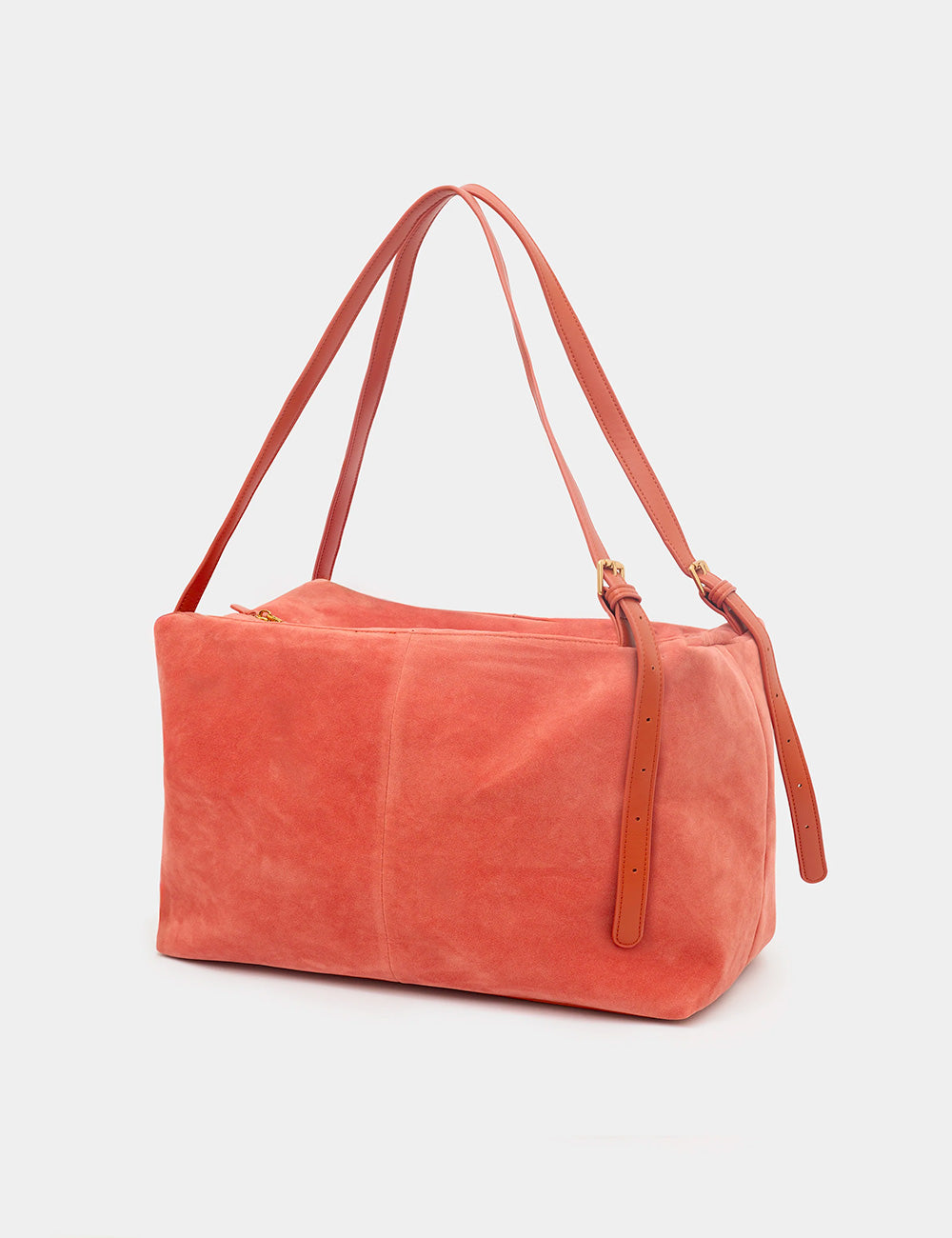 Borsa a spalla Nalì June Ruggine in suede corallo con tracolle in pelle e hardware oro