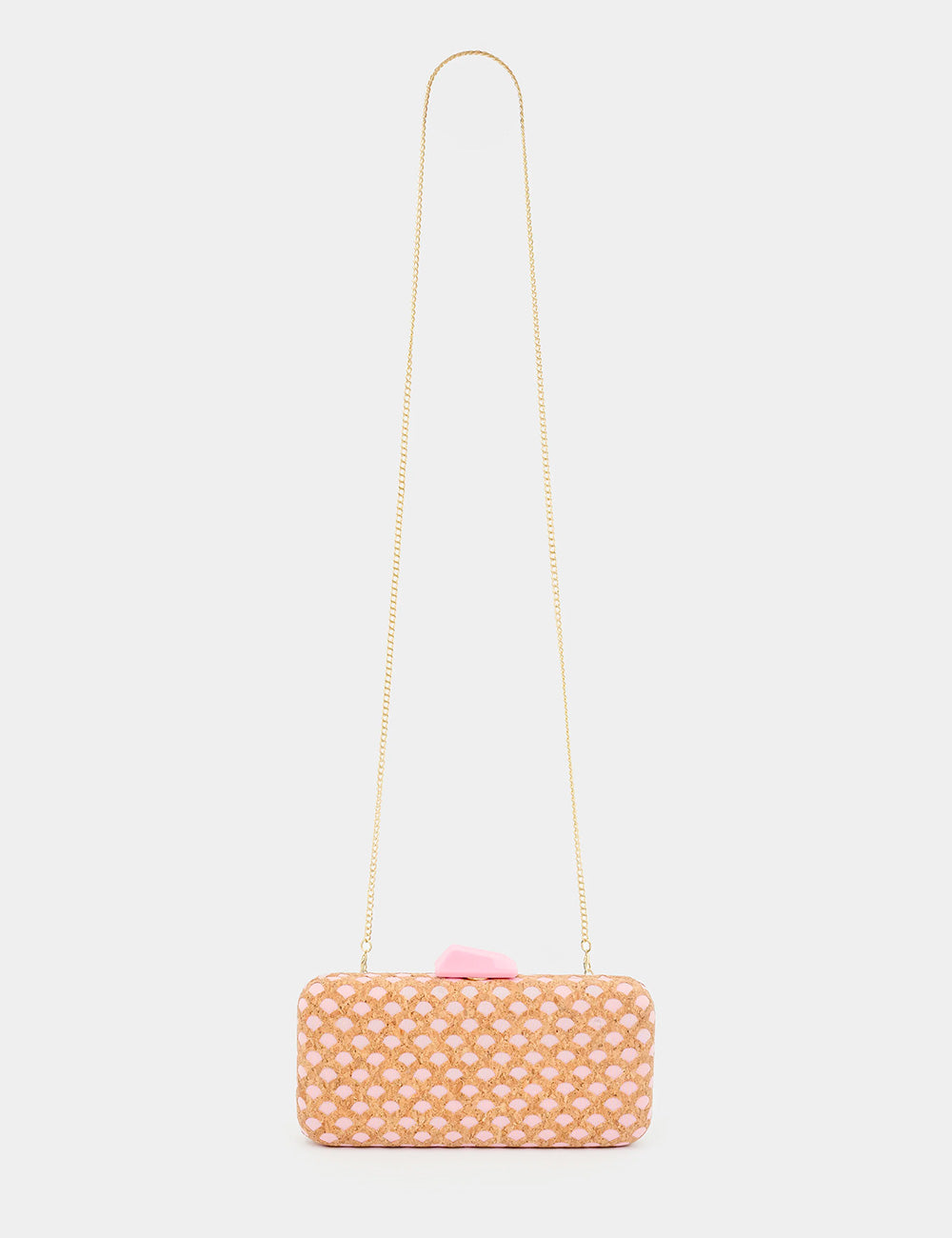 Clutch Nalì Nadia Rosa rosa con trama dorata intrecciata e catenella abbinata