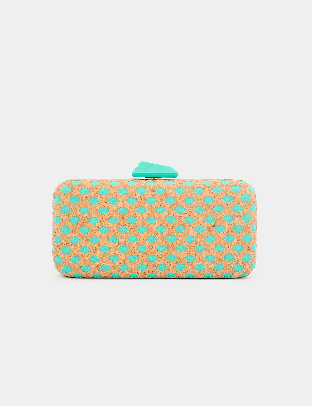 Clutch Nalì Nadia Verde in sughero testurizzato con motivo geometrico turchese