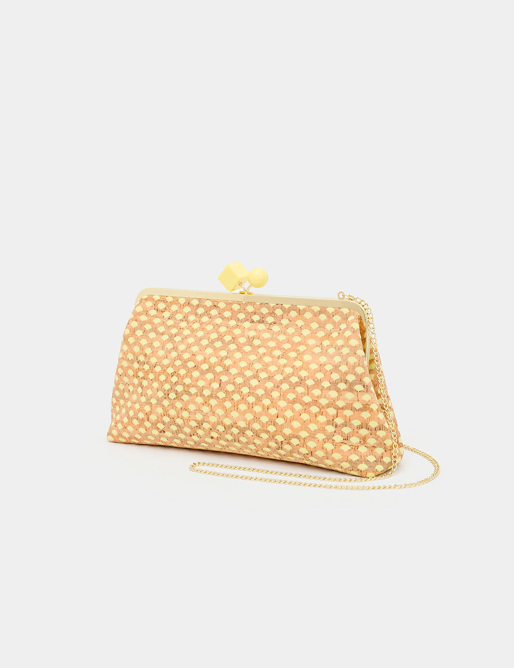 Nalì Pochette Nadia Gialla: clutch pesca intrecciata con pompon giallo