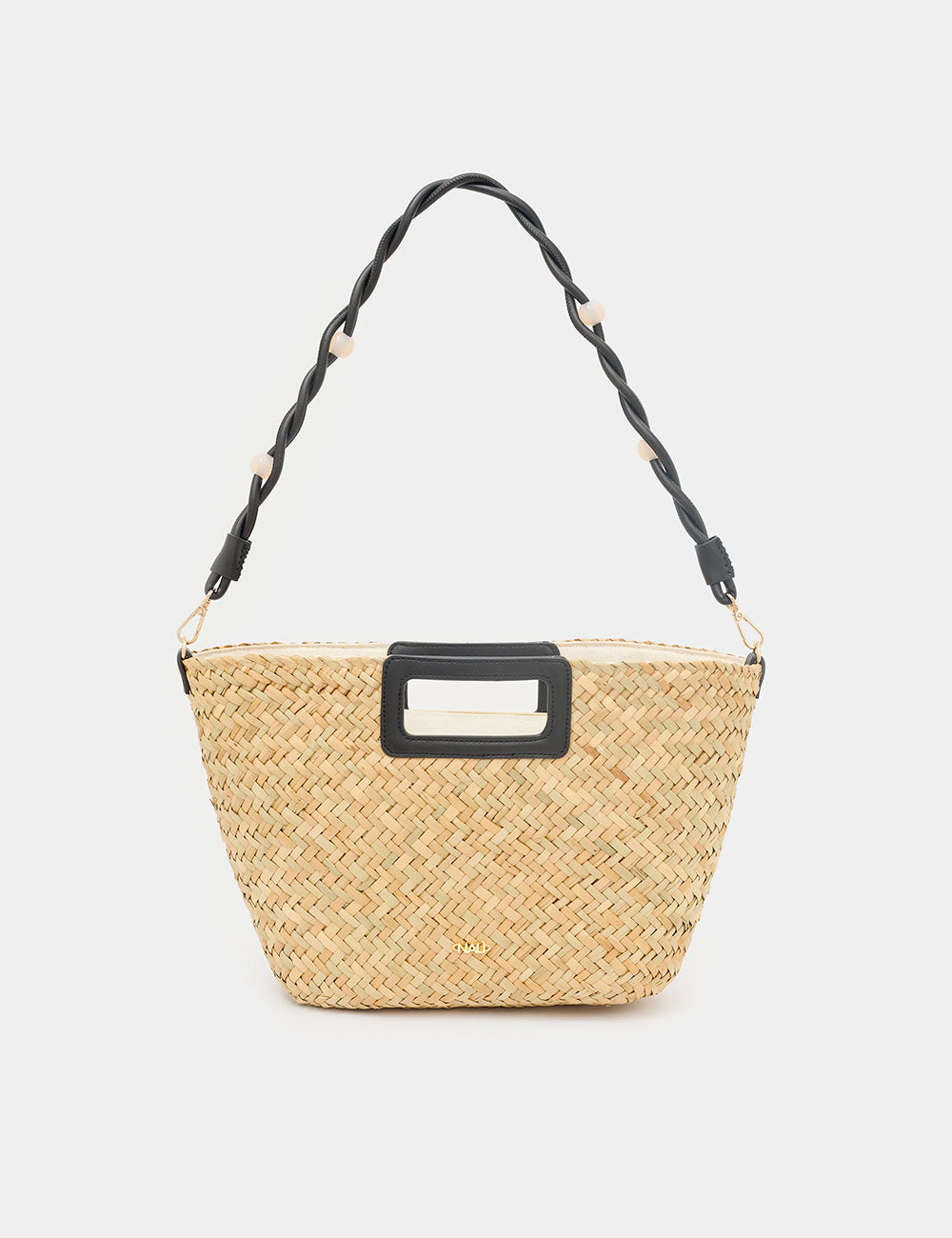 Borsa Nalì A Mano Olivia Paglia in paglia beige con manico rettangolare nero