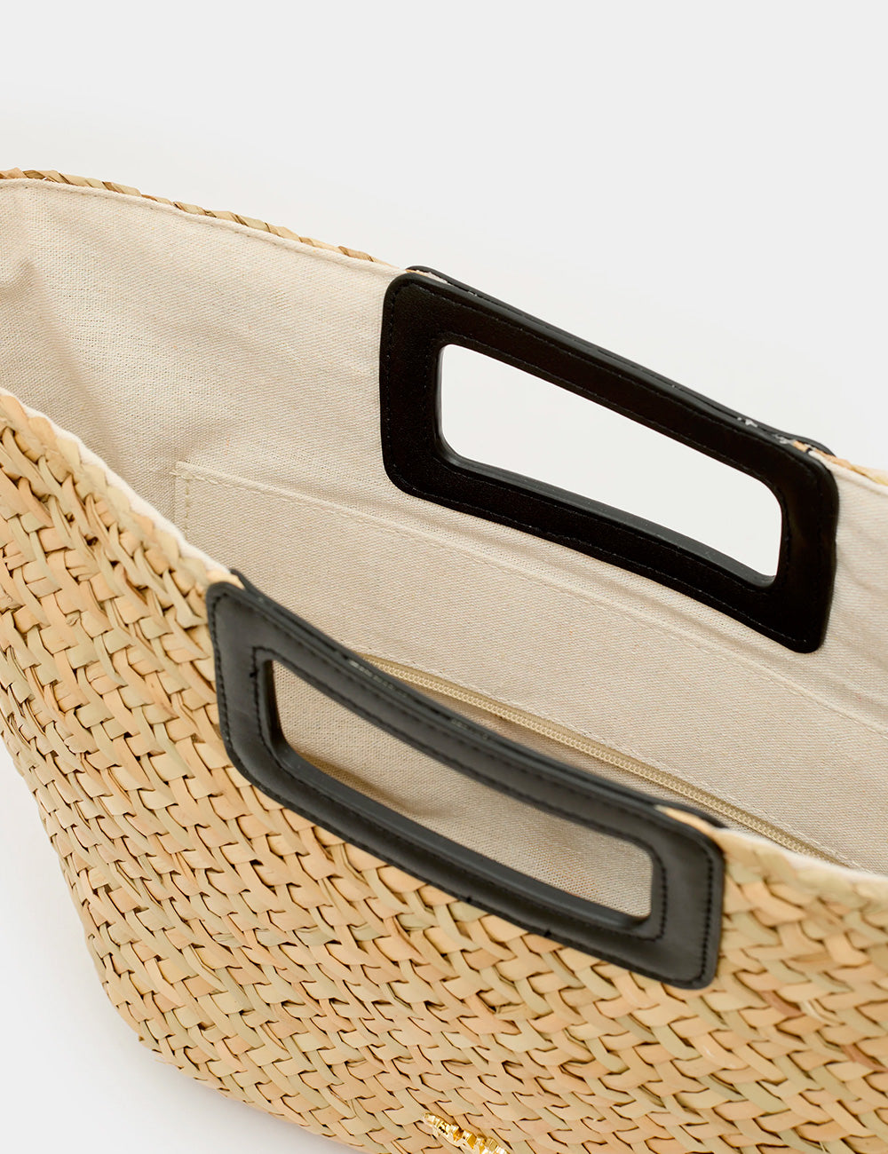 Borsa tote Nalì A Mano Olivia Paglia in paglia beige con manici neri
