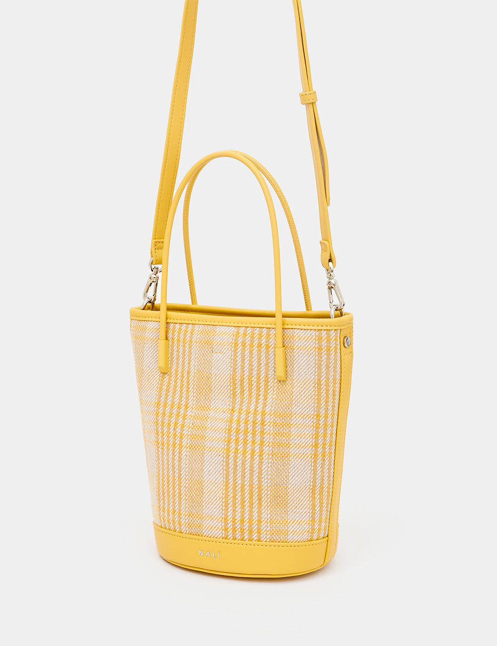 Borsa secchiello Nalì Kasia Giallo a quadri gialli con pelle