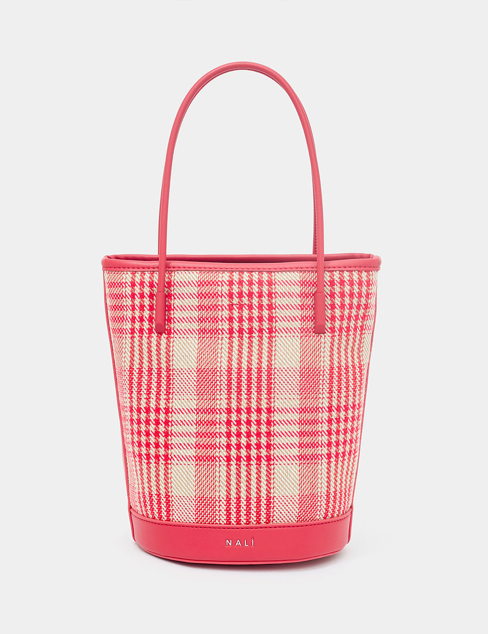 Borsa secchiello Kasia Rosso Nalì in piquet rosa e crema con manici in pelle rosa