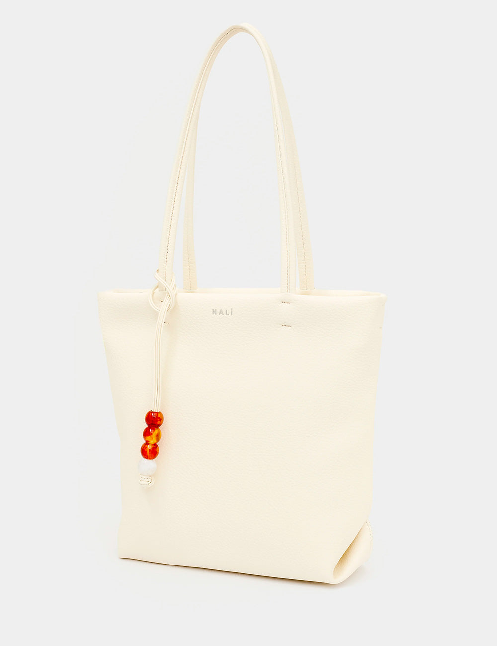 Borsa Nalì A Spalla Toronto Small Bianca in pelle bianca con perline arancioni