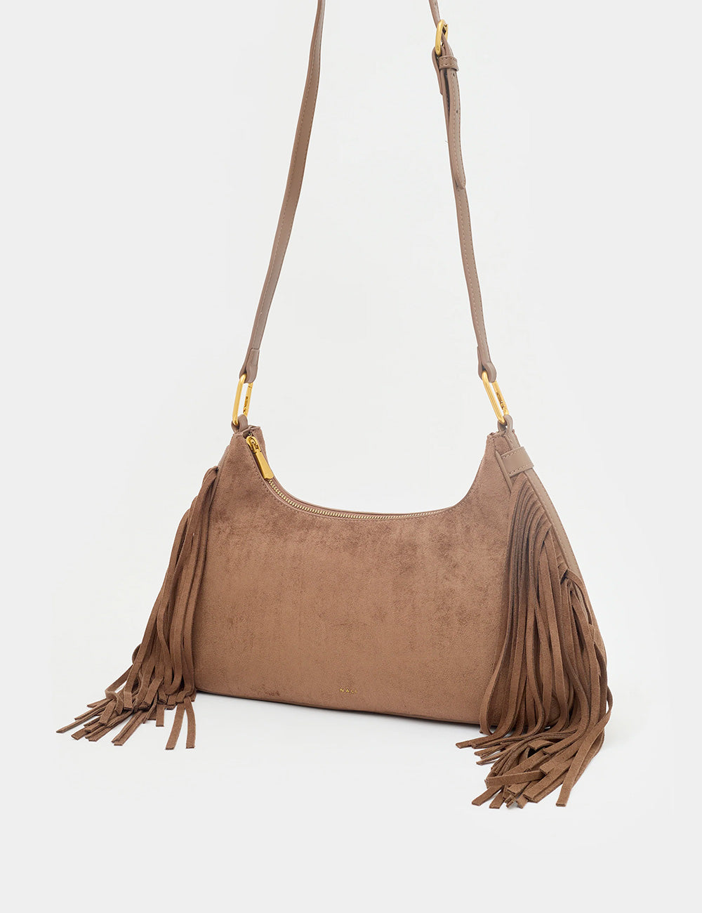 Borsa Nalì A Spalla Dallas Marrone in suede con frange e hardware oro