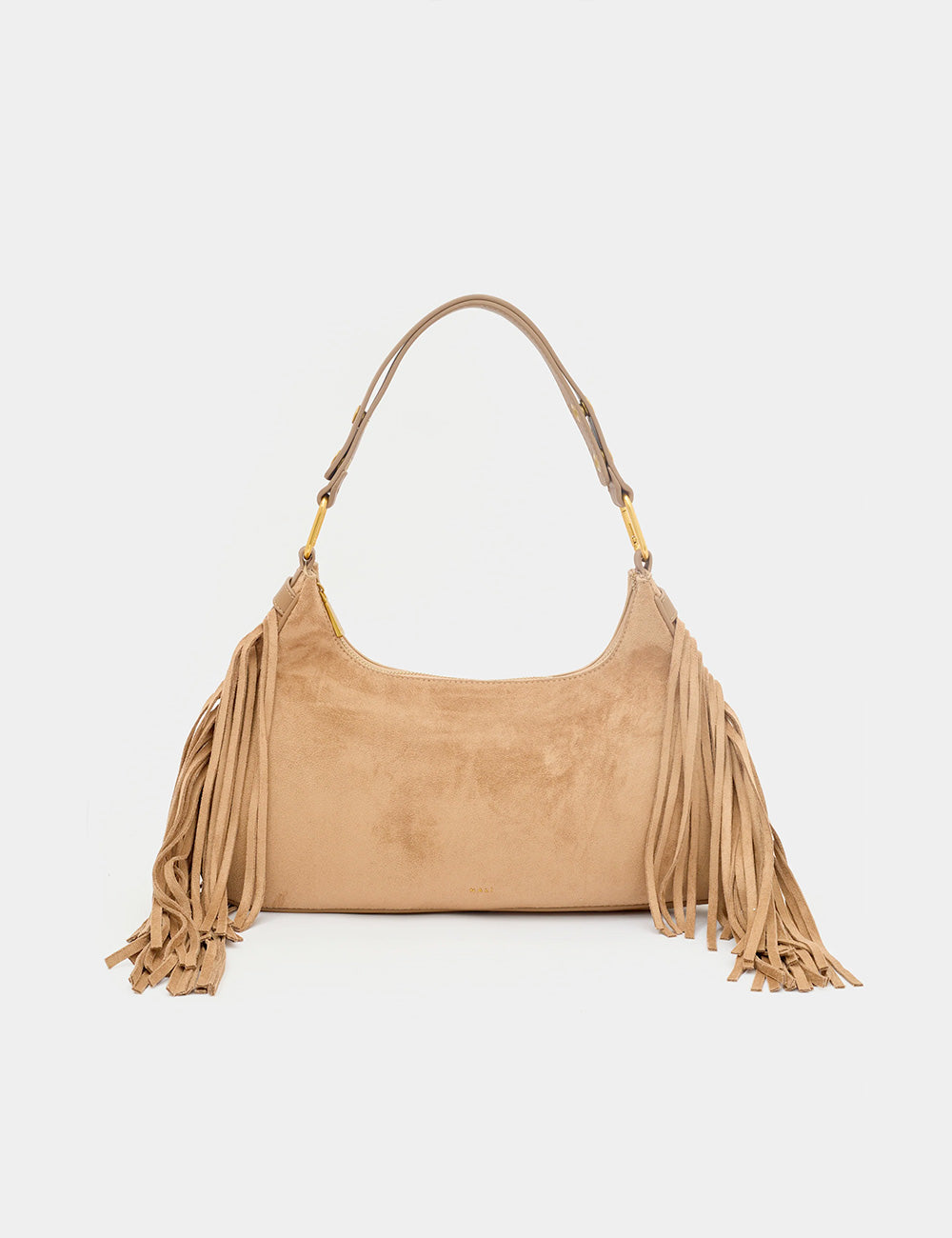 Borsa Nalì A Spalla Dallas Nocciola in camoscio nocciola con frange lunghe e hardware oro