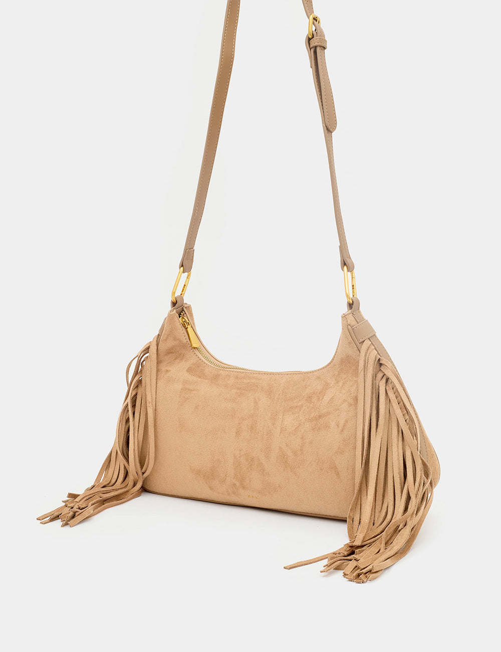 Borsa Nocì a spalla Dallas Nalì beige scamosciata con frange e hardware oro