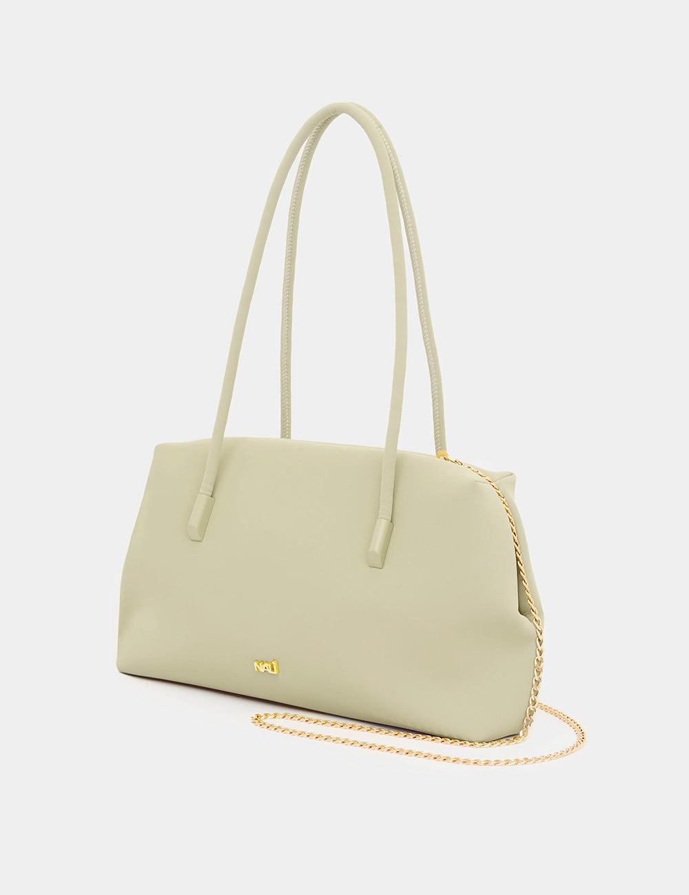 Borsa tote Nalì A Spalla Cassi Big Verde in pelle verde chiaro con catene dorate
