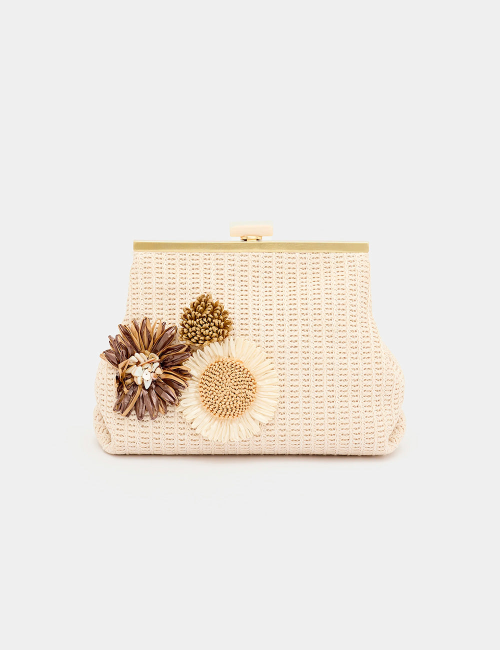 Pochette Nalì Marbella Beige con fiori 3D intrecciati