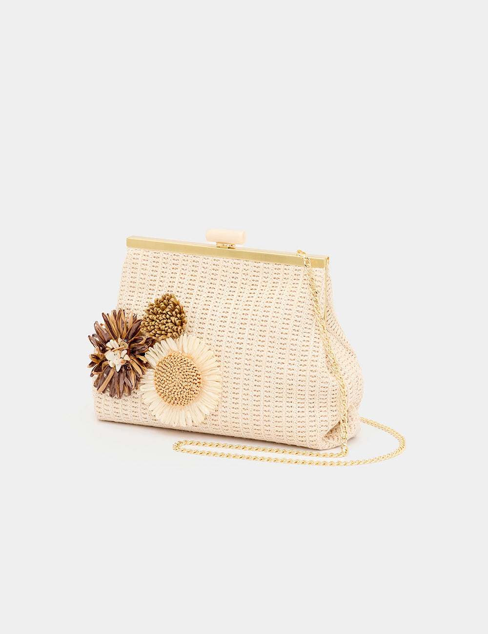 Pochette Nalì Marbella Beige con fiori 3D e catena oro