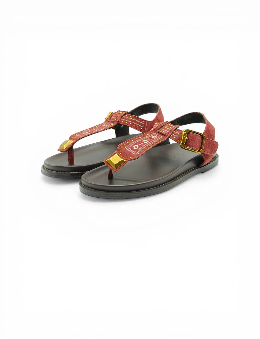 Sandali infradito rossi in pelle con dettagli ricamati e accessori dorati noah harmon sandalo infradito rosso