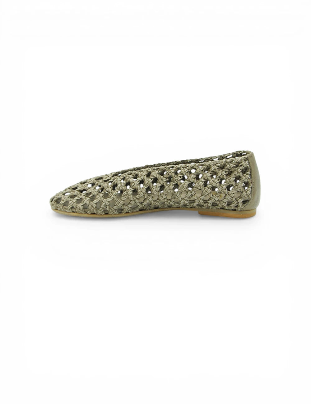 Scarpa ballerina Niche Tortora verde oliva intrecciata con fiori e accenti metallici