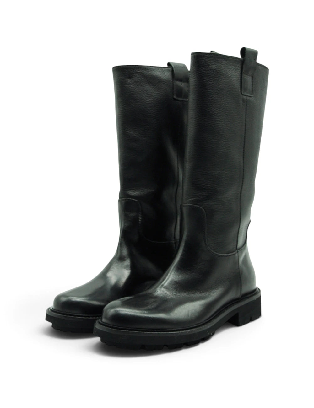 Stivali knee-high neri in pelle niche stivale texas nero con suola chunky e dettagli di cucitura sottili