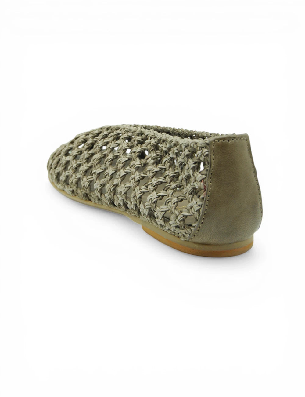 Scarpa ballerina Niche Tortora verde oliva intrecciata con tacco e suola scamosciati