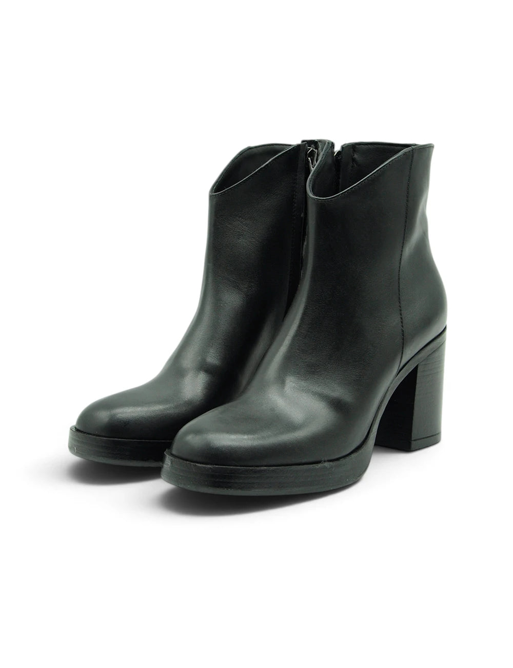 Tronchetto Texas nero in pelle nera con tacco largo e chiusura con zip di Niche