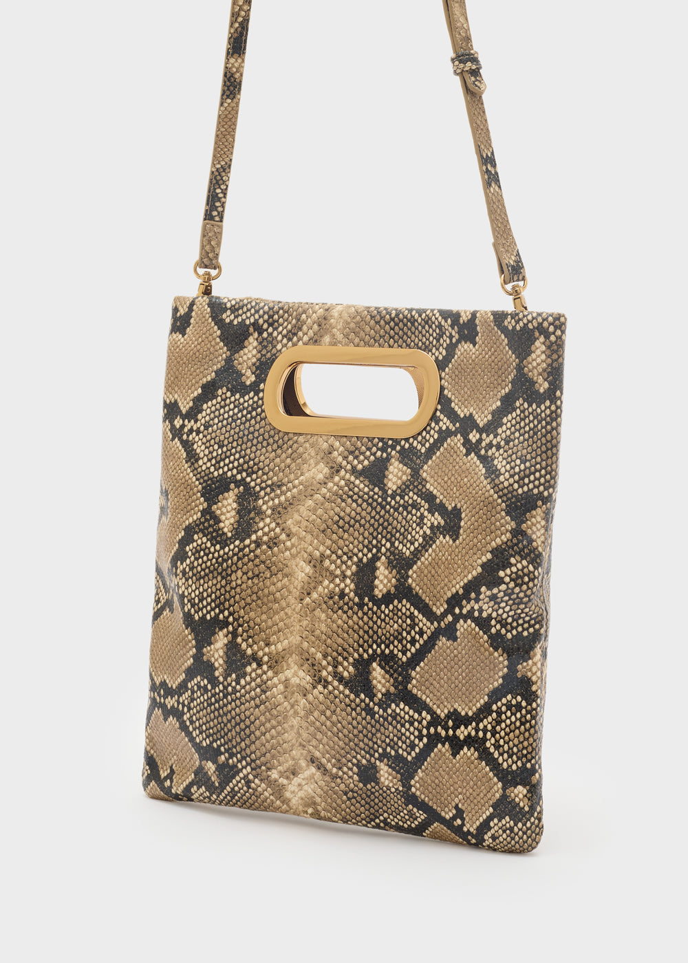 Nalì a mano noir tortora borsa a tracolla in pelle effetto pitone beige e nero con manico rettangolare oro