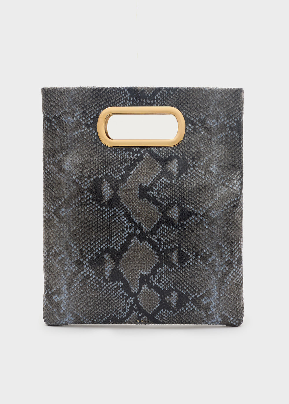Nalì a mano noir blu borsa grigia effetto serpente con manico rettangolare tono oro