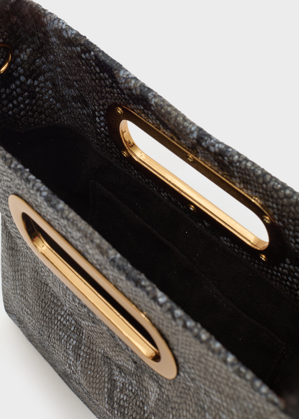 Borsa nera nalì a mano noir blu in pelle texturizzata con manici ovali oro tono